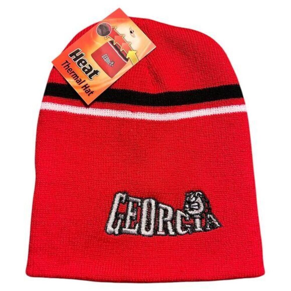 NWT University of Georgia UGA 'Georgia' Beanie Red White Black Striped Kids Size